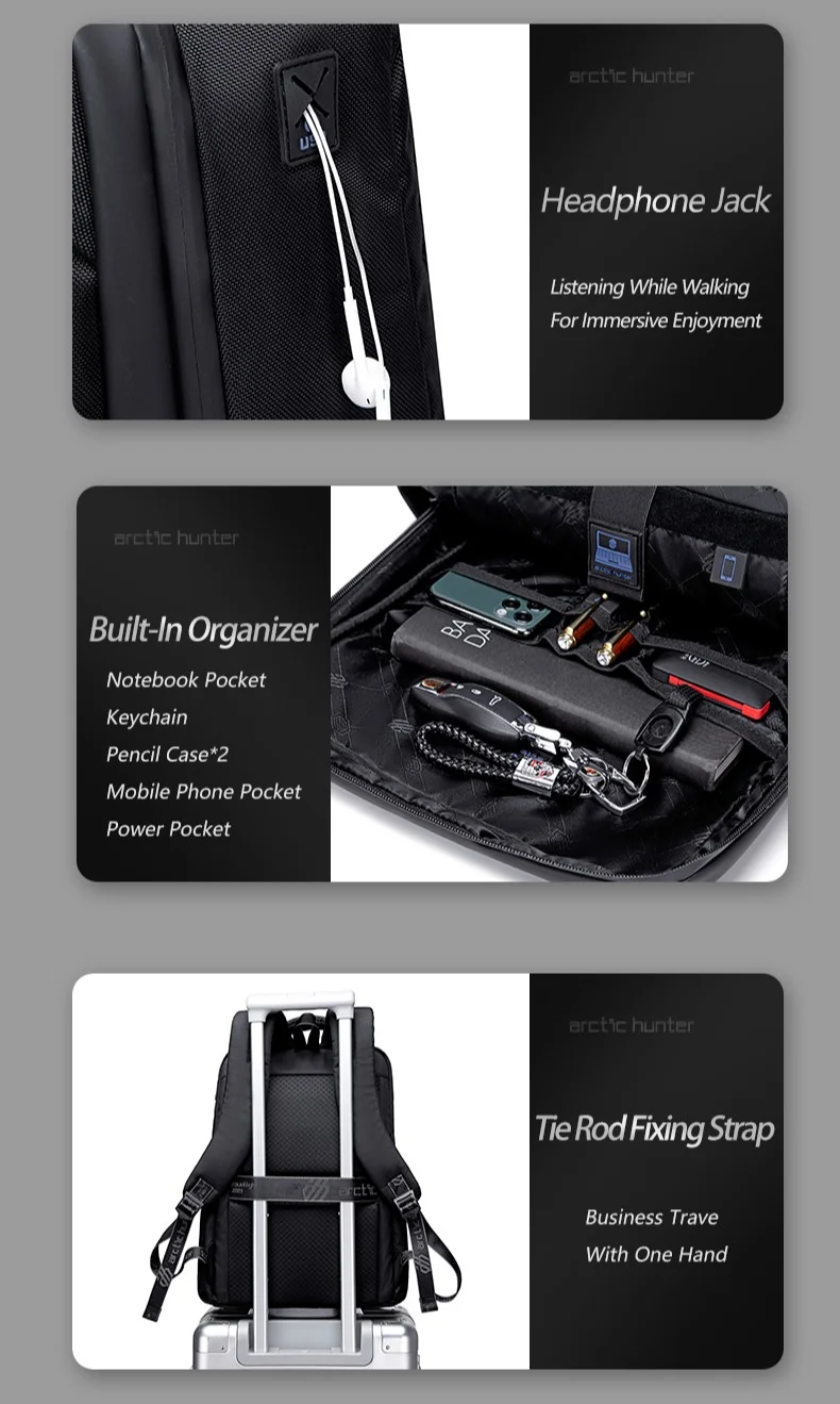 ARCTIC HUNTER Grey Durable Laptop Bag Light Weight Water Resistant with USB Jack Travel Backpack with Separate Laptop Compartment for Unisex B00478 Grey  | Best Price UAE